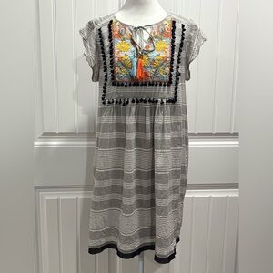 THML Gray Striped Dress with Colorful Embroidery Size M